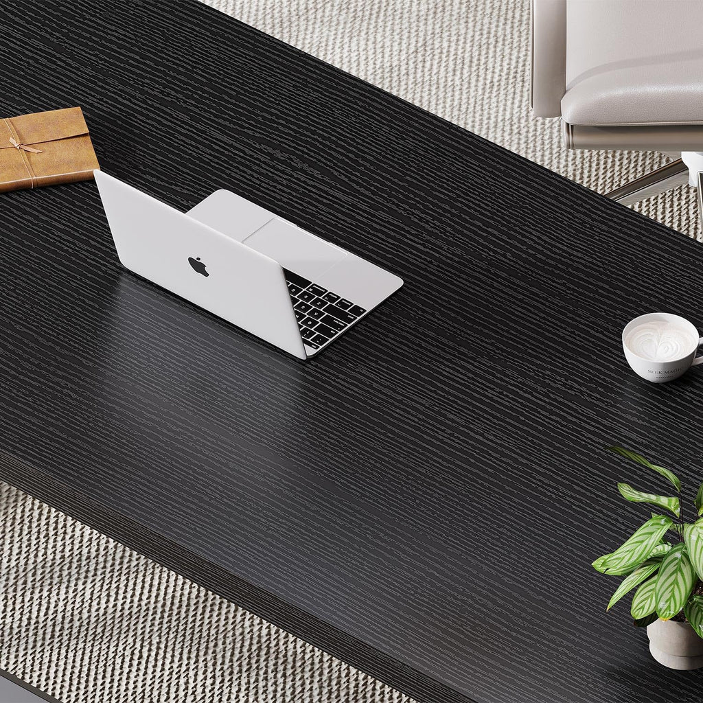 LVB Modern Black Computer Desk, Long Industrial Home Office Desk for Student, Large Metal Wood Writing Study Computer Table, Farmhouse Executive Simple Gaming PC Work Desk for Bedroom, Black, 60 Inch