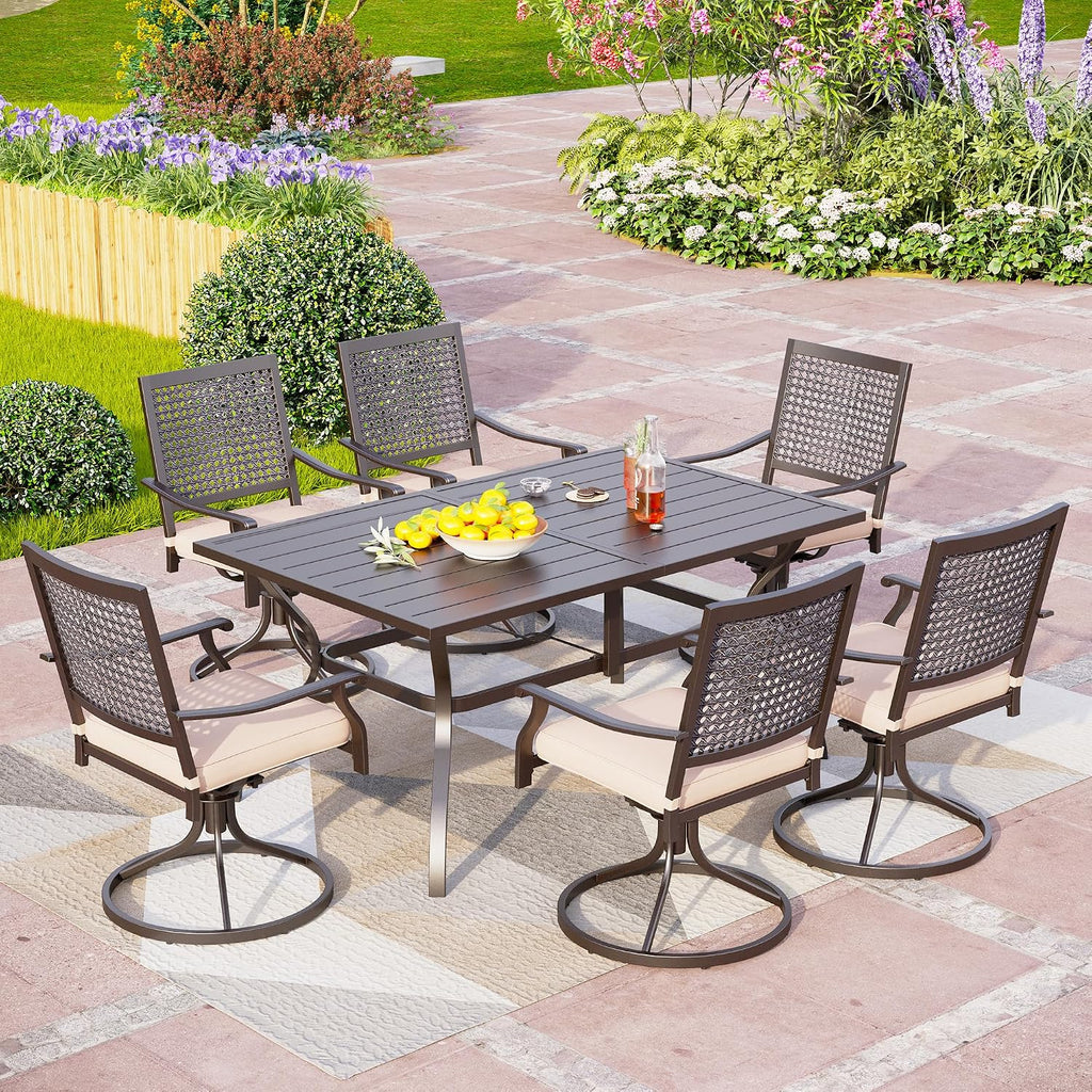 PHI VILLA Patio Swivel Dining Chairs Set of 4, Outdoor Kitchen Garden Metal Chair with Cushions, Patio Furniture Chair with Armrest, Black Frame