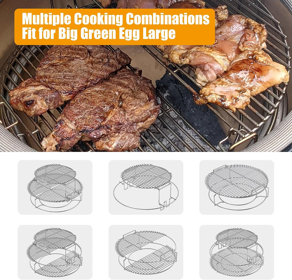 BBQ-PLUS Expander Rack Replacement Kit for XL Big Green Egg,Heavy Duty Stainless Steel 3 Tier 5 Piece Grill Basket Accessories with Removable Cooking Rack System Large