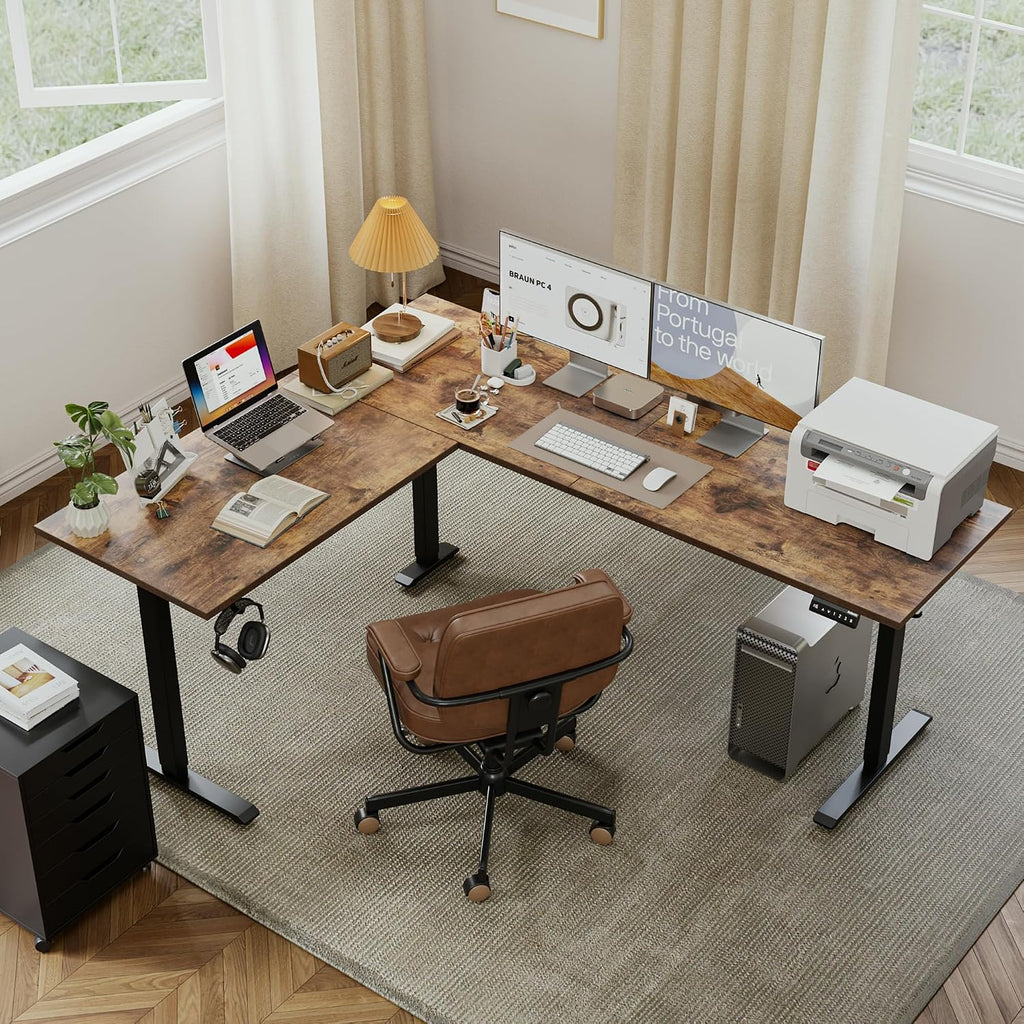 Agilestic L-Shaped Standing Desk Adjustable Height, Electric Corner Standing Desk, Sit Stand Up Desk, 75x61 inch Sit Stand Computer Table, Rustic Brown