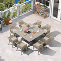 PURPLE LEAF 9 Pieces Outdoor Dining Set All-Weather PE Rattan Outdoor Patio Furniture Set with All Aluminum Frame Square Table and Chairs Set for Lawn Garden Backyard Deck, Champagne