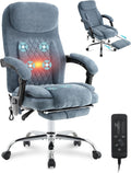 6-Point Massage Office Chair with Heated, Ergonomic Office Chair with Footrest & 45°Reclining High Back, Big and Tall Executive Office Chair 500LBS, Thick Cushion Desk Chair for Home Office, Blue