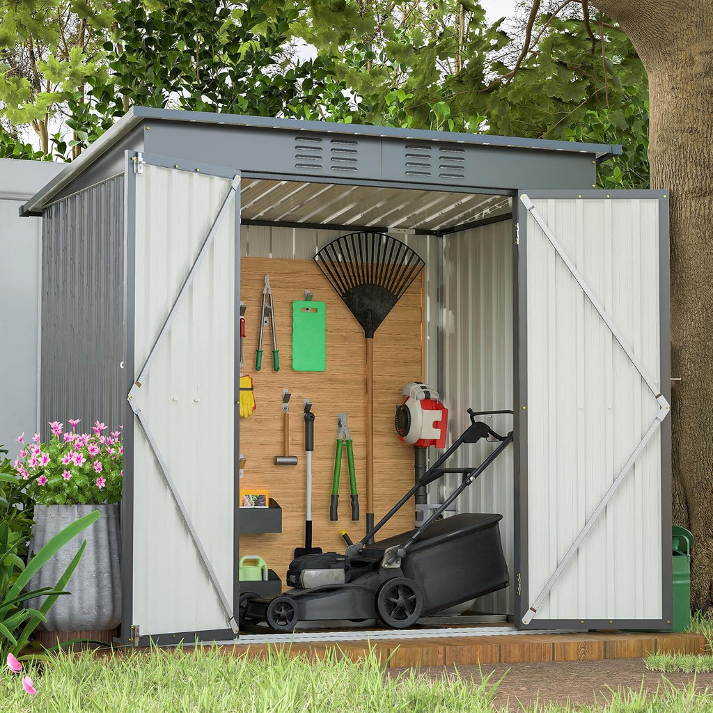 6x4 FT Outdoor Storage Shed with Lockable Double Doors, Aluminum Frame, Weatherproof with Frame Floor, Metal Tool Shed for Garden, Backyard, Patio, and Equipment Storage