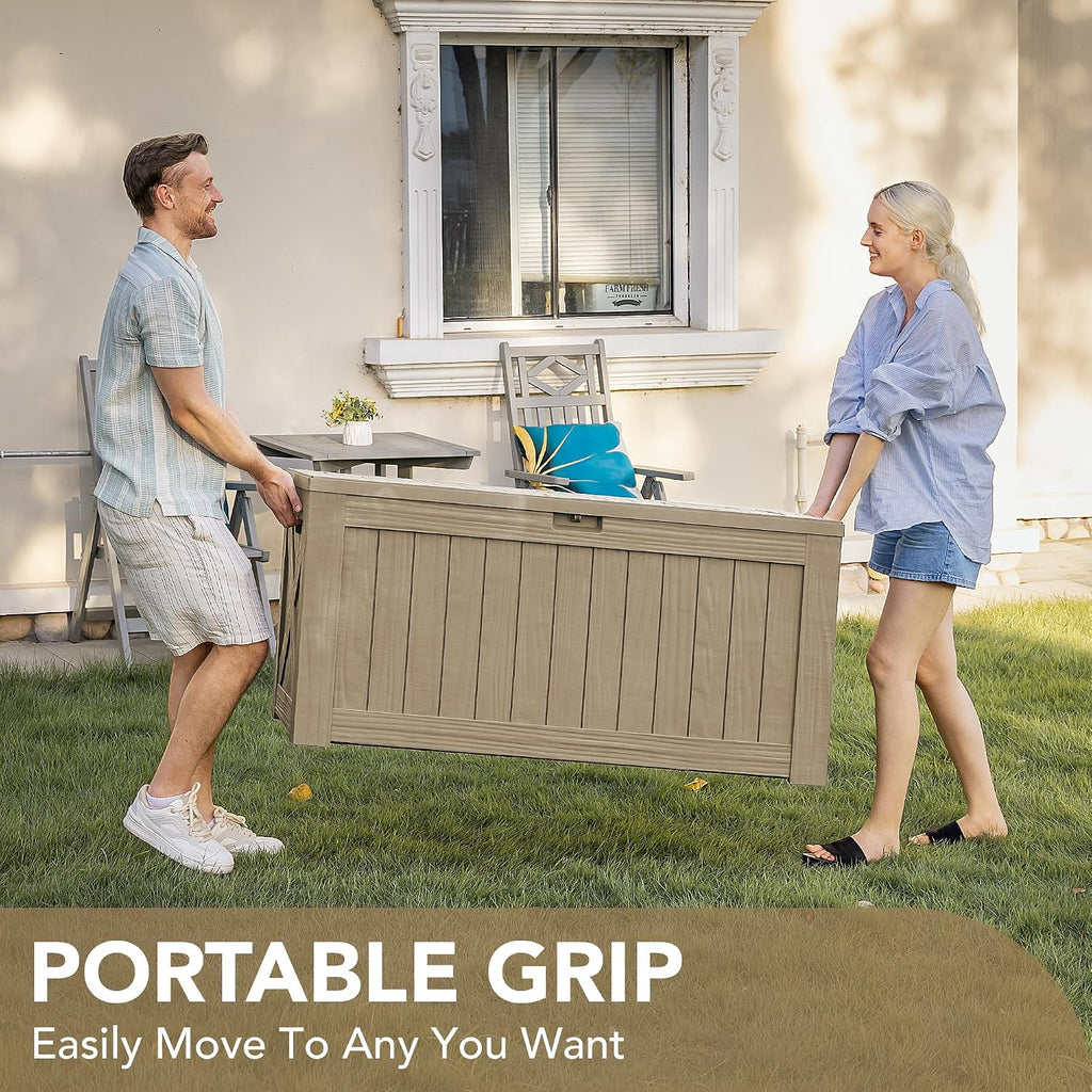 Devoko 120 Gallon Deck Box Resin Outdoor Storage Box Waterproof for Patio, Large Outdoor Storage Bench Lockable for Outside (Brown)