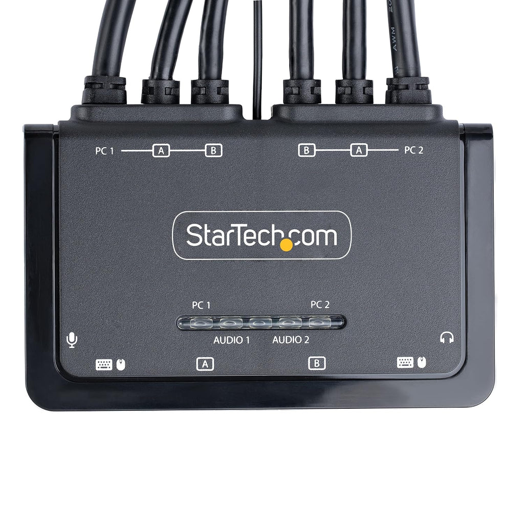 StarTech.com 2-Port Dual-Monitor HDMI Cable KVM Switch, 4K 60Hz, Compact KVM with 5ft/1.5m USB-A/HDMI/Audio Integrated Cables, Bus Powered, Remote/Hotkey Switching (C2-DH46-UA2-CBL-KVM)