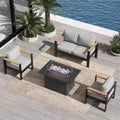 Aluminum Outdoor Patio Furniture Sets, 4 Piece Metal Patio Conversation Sets with Fire Pit with 5 Inch Cushion for Garden Backyard Deck