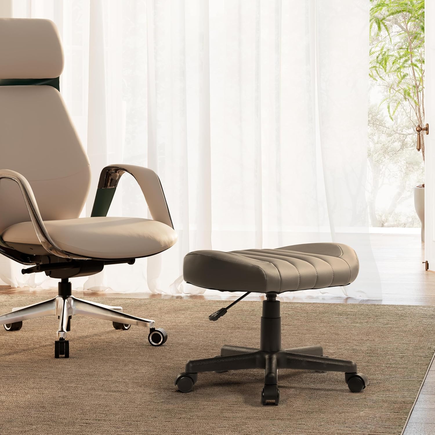 EUREKA ERGONOMIC Height Adjustable Foot Stool,19x18'' Large Seat Under Desk Footrest,Swivel Rolling Chair W Sturdy Wheels,Ottoman Stool Simple Meeting Chair for Home Office,Grey