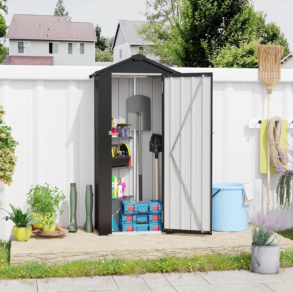 Outdoor Metal Storage Shed, Waterproof Garden Tool Shed with Lock, Galvanized Steel Utility Cabinet, Weather-Resistant Storage Locker for Backyard, Patio, Garage Tools Organization (Dark Gray)