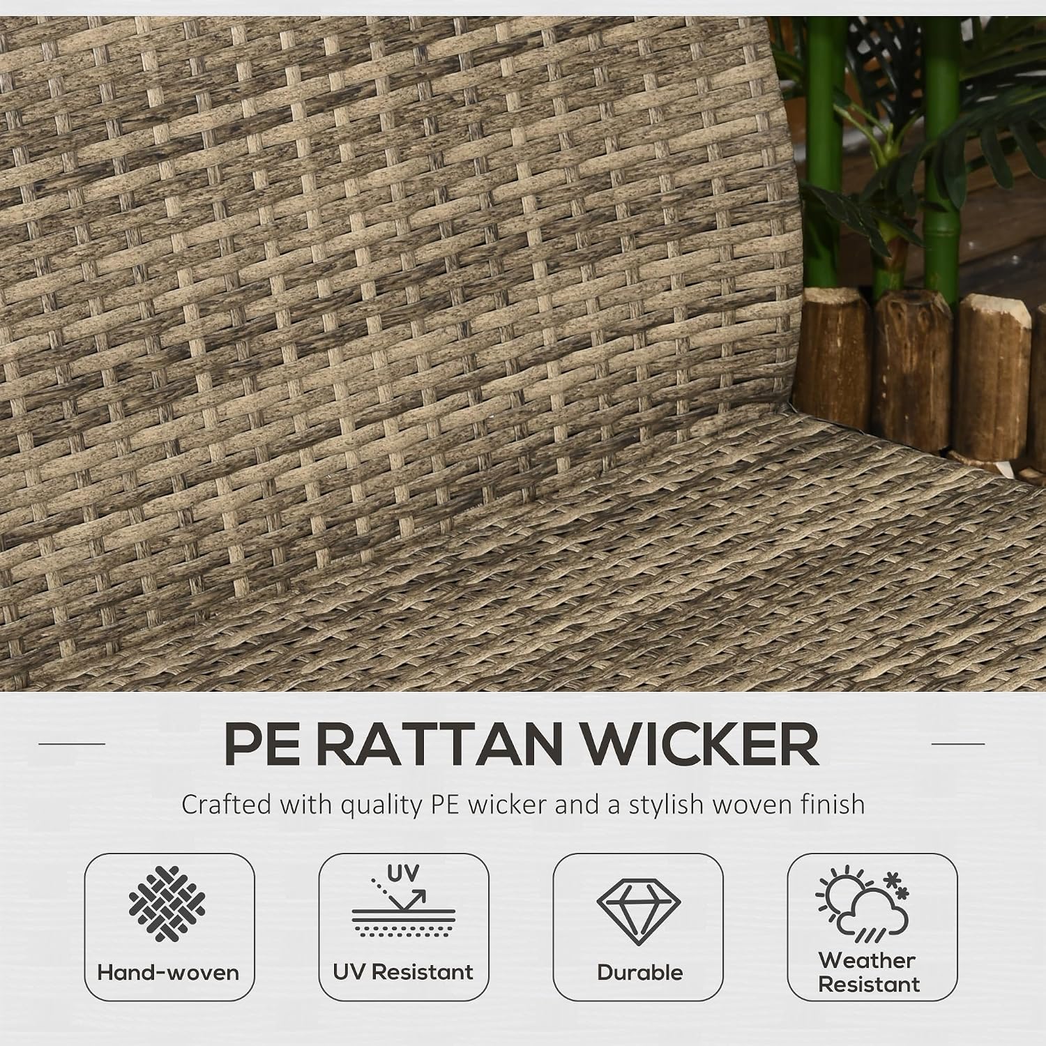 Outsunny 4 Piece Wicker Patio Furniture Set with 2 Rocking Chairs, Loveseat Sofa, Outdoor PE Rattan Conversation Set with Cushions, Aluminum Table for Porch, Poolside, Light Gray