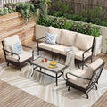 PHI VILLA Outdoor Modern Patio Furniture Set, Upgraded Wicker & Metal Patio Furniture Conversation Set with Waterproof Thick Cushions for Porch, Poolside, Yard (4 Pieces,Beige)
