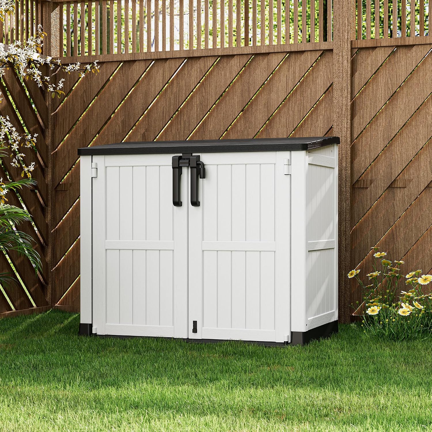 NUNU LAB Outdoor Storage Cabinet 36 Cu.Ft Garden Storage Shed Waterproof Lockable for Garden Hoses, Generator, and Lawn Mower