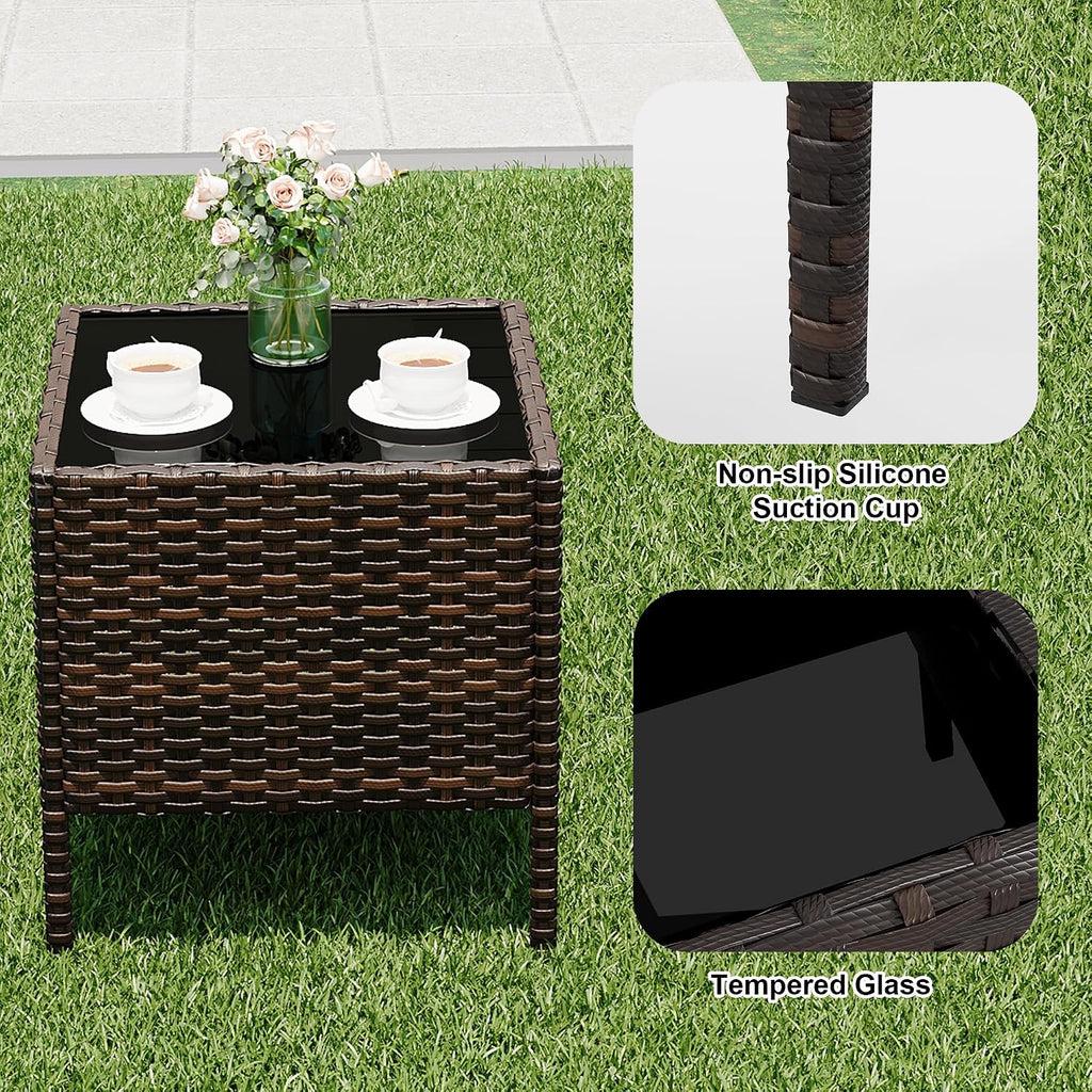 3 Piece Patio Furniture Set, Outdoor Patio Wicker Sofa Set with Upholstery and Glass Storage Coffee Table, All Weather Conversation Rattan Set for Garden, Porch, Lawn, Pool, Brown