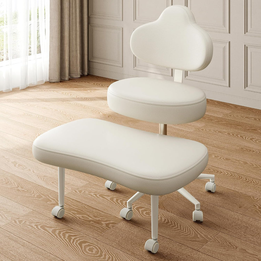 Pinmoco Cross Legged Office Chair with Wheels, Meditation Chair, ADHD Chair for Adults, Wider Height Adjustable Backrest and Seat, Yoga Office Chair, PU Leather, Beige