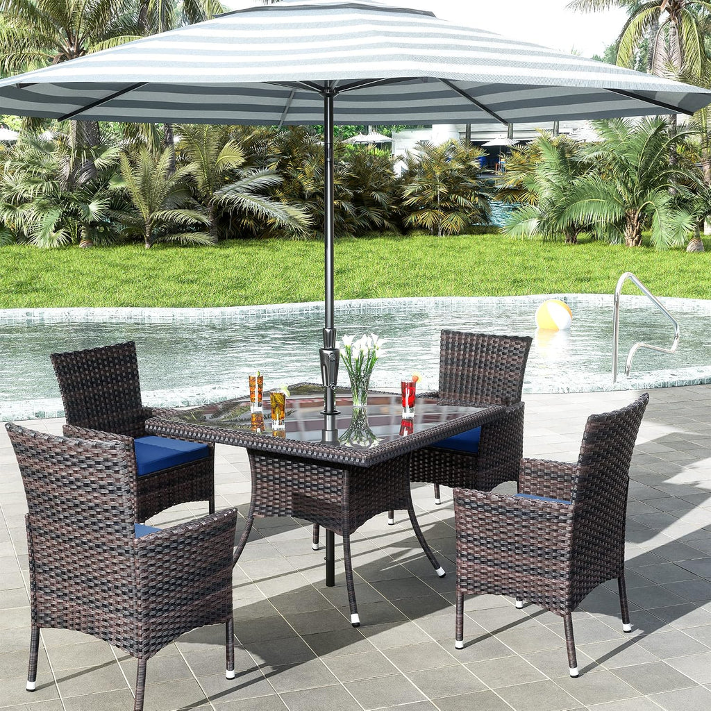 10 Pieces Outdoor Patio Dining Set,Patio Table and Chairs Rattan Outdoor Patio Furniture Set with Umbrella Hole,Dining Table Set for 8 with Chairs for Backyard,Garden and Kitchen,Navy Blue