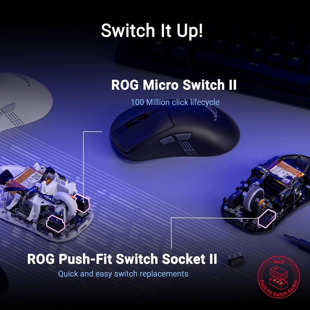 ASUS ROG Keris II Origin Wireless Gaming Mouse – Right-Handed Ergonomic, 65g, Tri-Mode Connectivity, 42K DPI, up to 127Hr Battery, Web-Based Configuration, PC/Mac Support