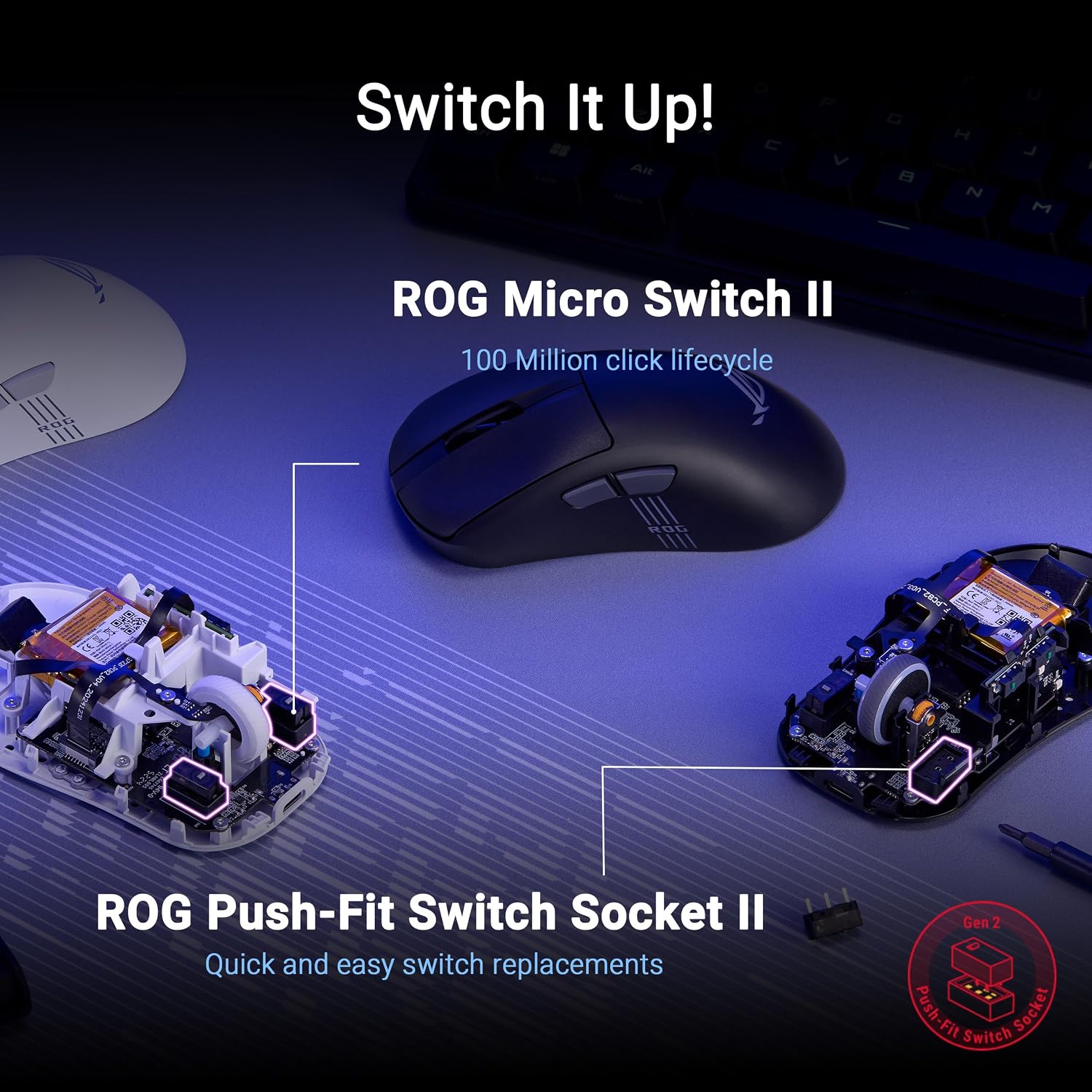ASUS ROG Keris II Origin Wireless Gaming Mouse – Right-Handed Ergonomic, 65g, Tri-Mode Connectivity, 42K DPI, up to 127Hr Battery, Web-Based Configuration, PC/Mac Support