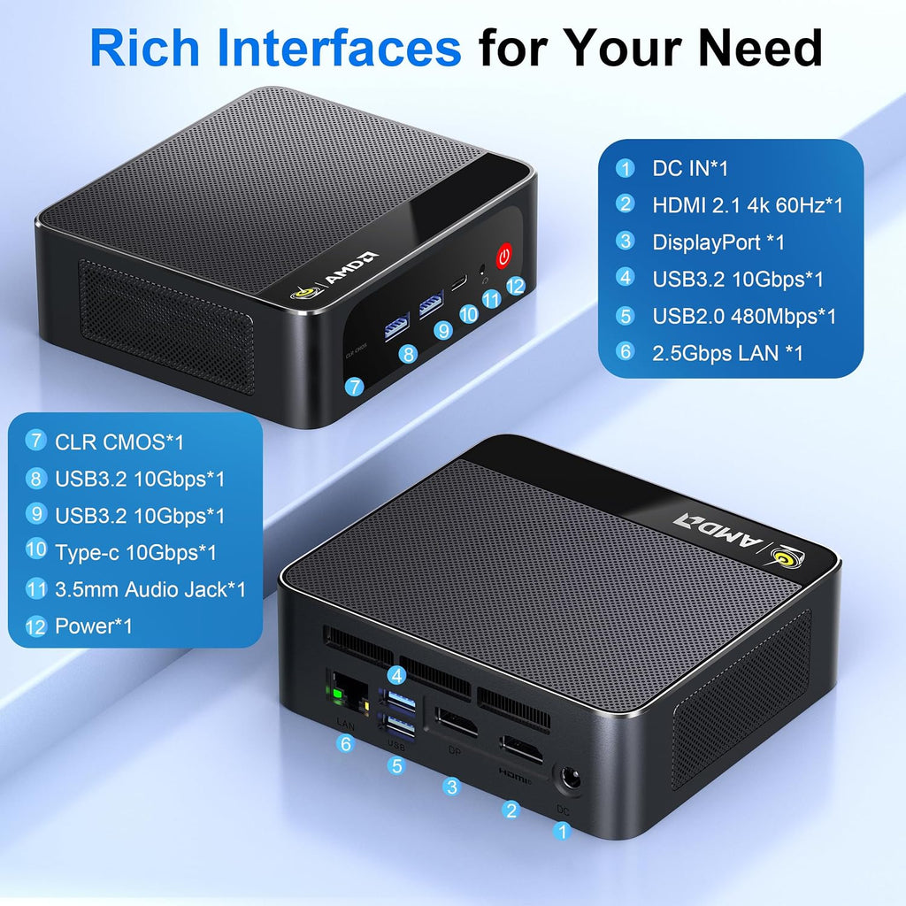 Beelink SER5 Mini PC with AMD Ryzen 5 5625U (6C/12T, 7 CUs GPU 1800MHz), 16GB 3200MHz DDR4 500GB SSD, Mini Desktop Computers Support 2.5 Inch HDD Expend/4K Output/2.5G LAN/WiFi 6/BT5.4 Home/Office