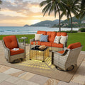 ovios 5 Piece Outdoor Patio Furniture with 3 Seat Sofa,Rattan Wicker Coversation Set with Swivel Rocking Chair,Balcony Sofa Set with Shiny Table for Outside Porch Backyard Pool, Orange