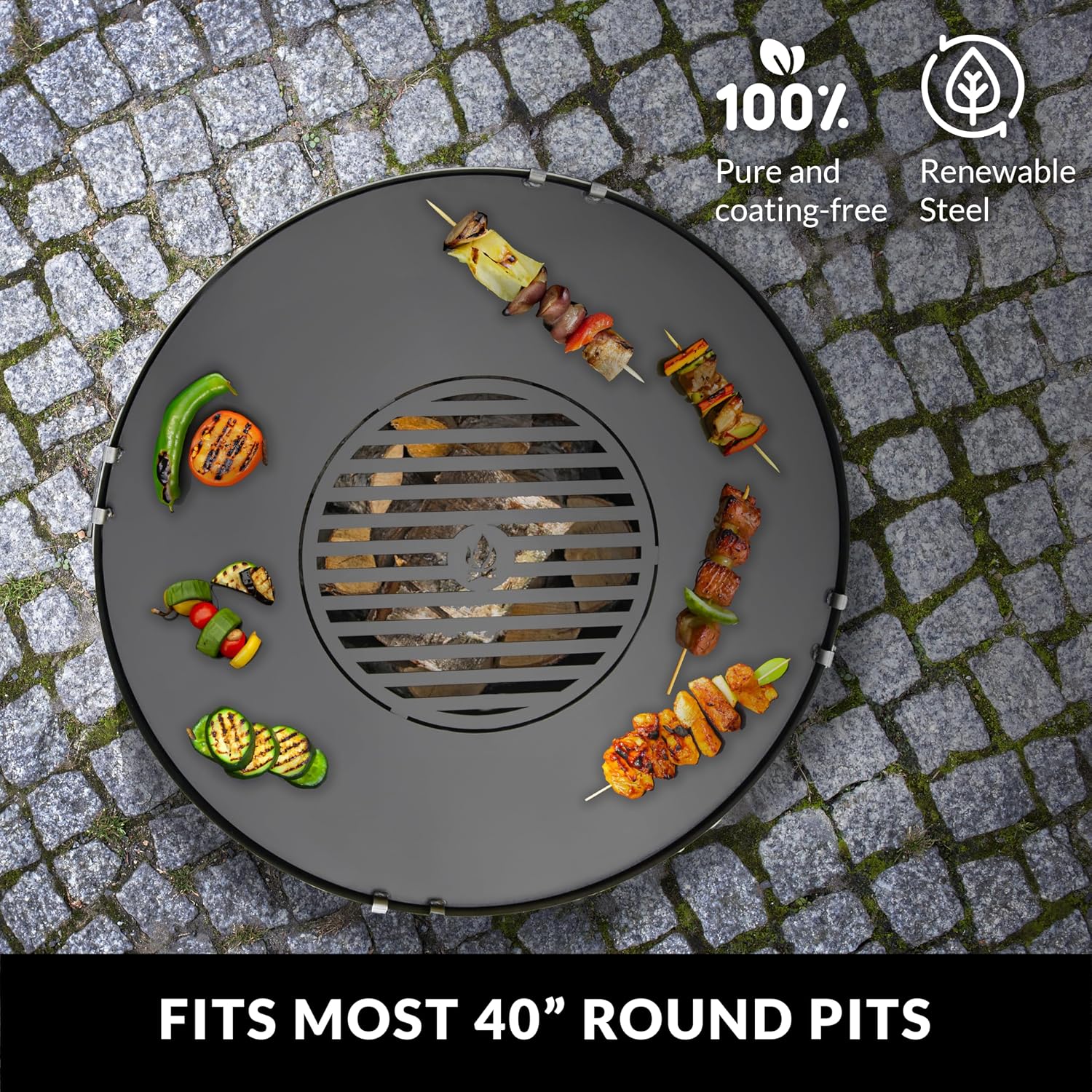 40' Round Cooking Grate, Universal Fire Pit Grill, Outdoor Campfire BBQ Grilling Mesh Grates Steel, Camping Cooking Grill and Skillet for Firepit, Burn Rack, Stove Accessories by Good Directions