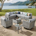 ovios Outdoor 10 Piece Coversation Set with Swivel Rocking Chair,Sectional Patio Furniture Set with All-Weather Wicker Sofa,Modern Outside Couch for Balcony Backyard Pool, Grey