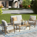 NATURAL EXPRESSIONS 4 Pieces Patio Furniture Sets,Modern Metal Outdoor Conversation Sets with All Weather Hand-Woven Rope Chairs,High Back Frame,Metal Table, 6' Thick Olefin Cushions for Yard,Garden