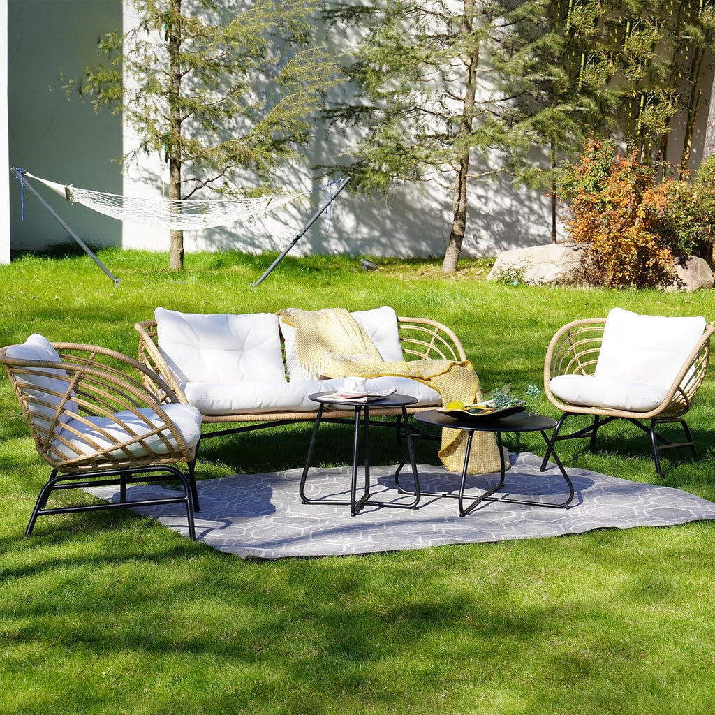 Grand patio Patio Furniture Set, Outdoor Wicker Patio Conversation Seating Chair with Cushions and Coffee Table, Boho Seating Chat Set for Indoor Outdoor, Balcony, Porch, Garden, Deck