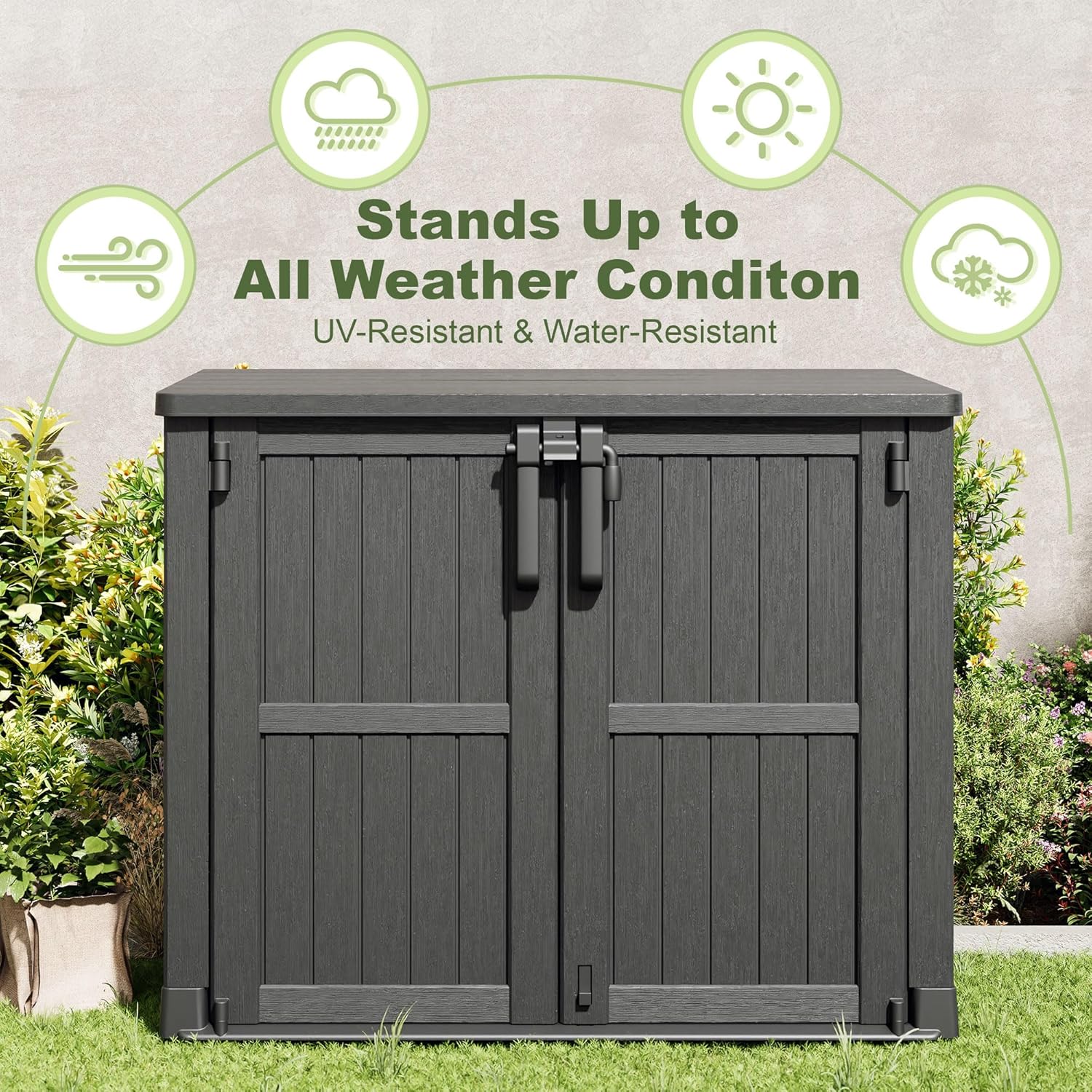 36 Cu Ft Resin Outdoor Storage Shed, Weatherproof Horizontal Outdoor Storage Cabinet with Dual Lock Door for Backyard, Patio, Garage, Garden(Black)