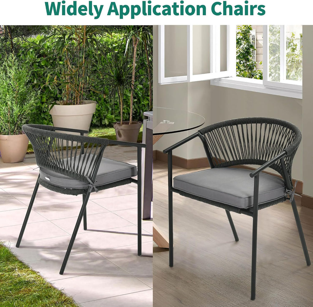 YITAHOME Outdoor Dining Chair Set of 6, Rope Woven Design Stackable Chairs, Indoor-Outdoor Armchair Seating for Patio, Backyard, Poolside, Balcony - Grey