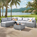 ovios Outdoor 7 Piece Coversation Set with Coffee Table,Sectional Patio Furniture Set with All-Weather Wicker Sofa,Modern Outside Couch for Balcony Backyard Pool, Beige