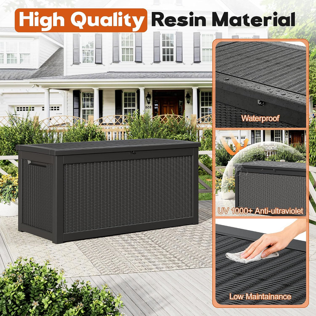 Outdoor Storage Box, Resin Deck Boxes Indoor and outdoor, Waterproof Storage Box Lockable Lid (Black,260 Gallon)