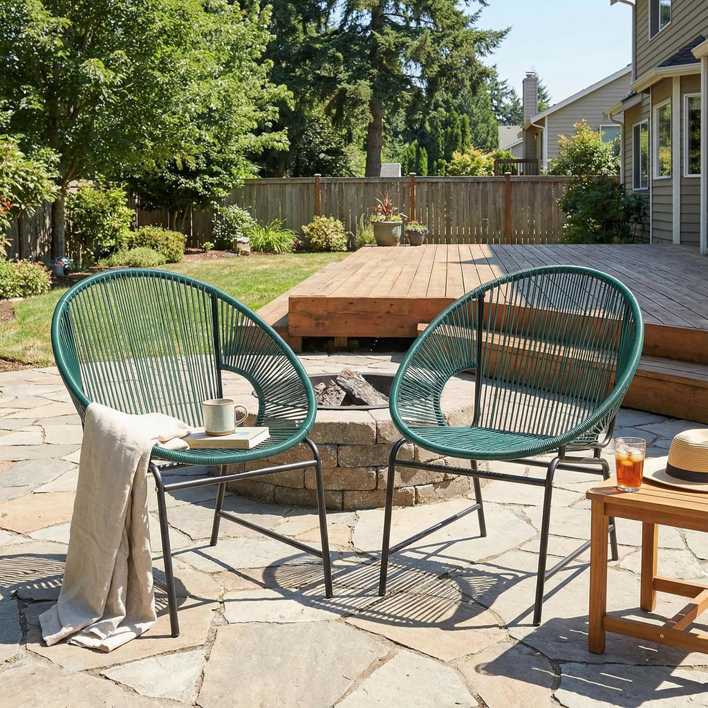 Christopher Knight Home Outdoor Wicker Chairs Set of 2, Patio Papasan Chair with Metal Frame, Faux Rattan Lounge Chair Outdoor, Teal