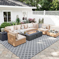 UPHA 9 Pieces Patio Furniture Sets, Wicker Outdoor Sectional Sofa Couch with Rectangle Propane Pit for Deck Backyard Garden, Beige Rattan, Beige Cushion