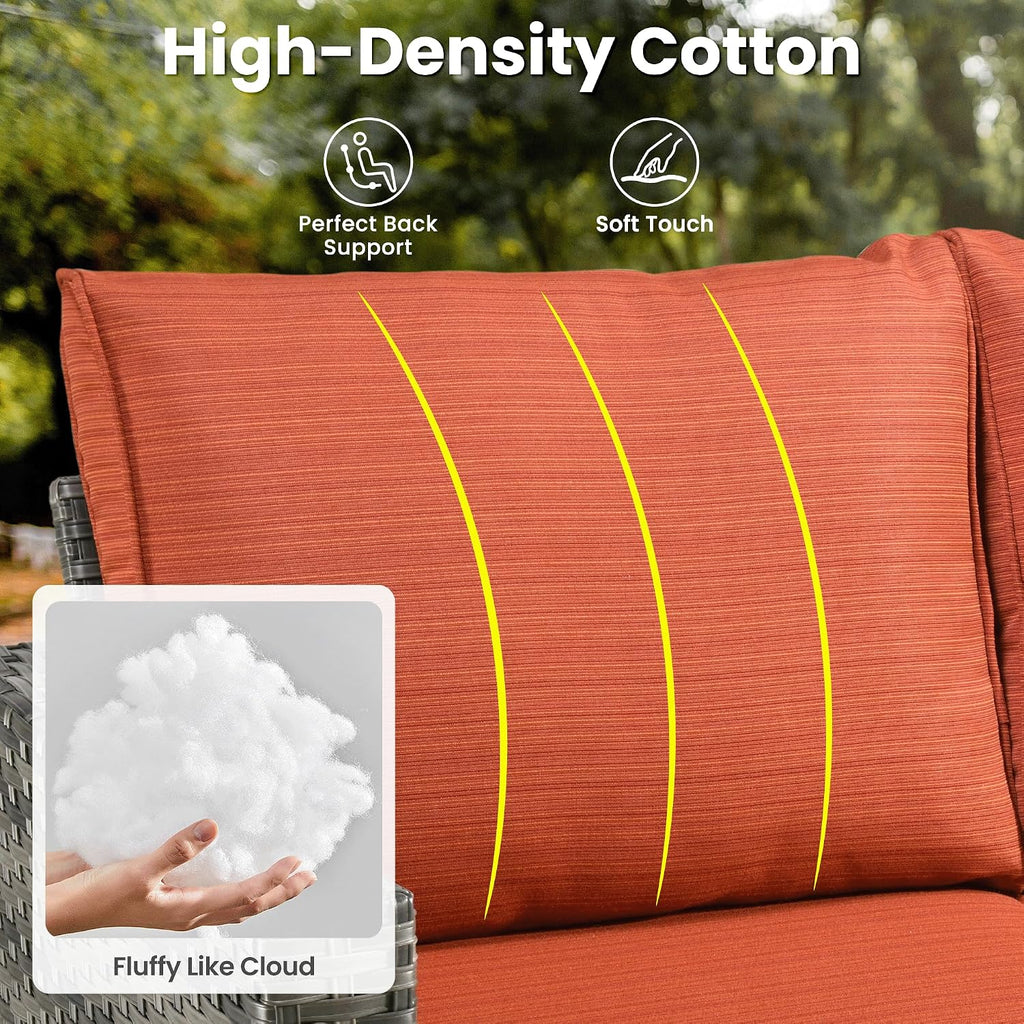 ovios Patio Sofa 3 Pieces Patio Furniture Set Outdoor Wicker Sofa Couch with Ottomans Thick Cushions, All Weather Rattan Conversation Set for Porch Backyard Deck, Orange Red