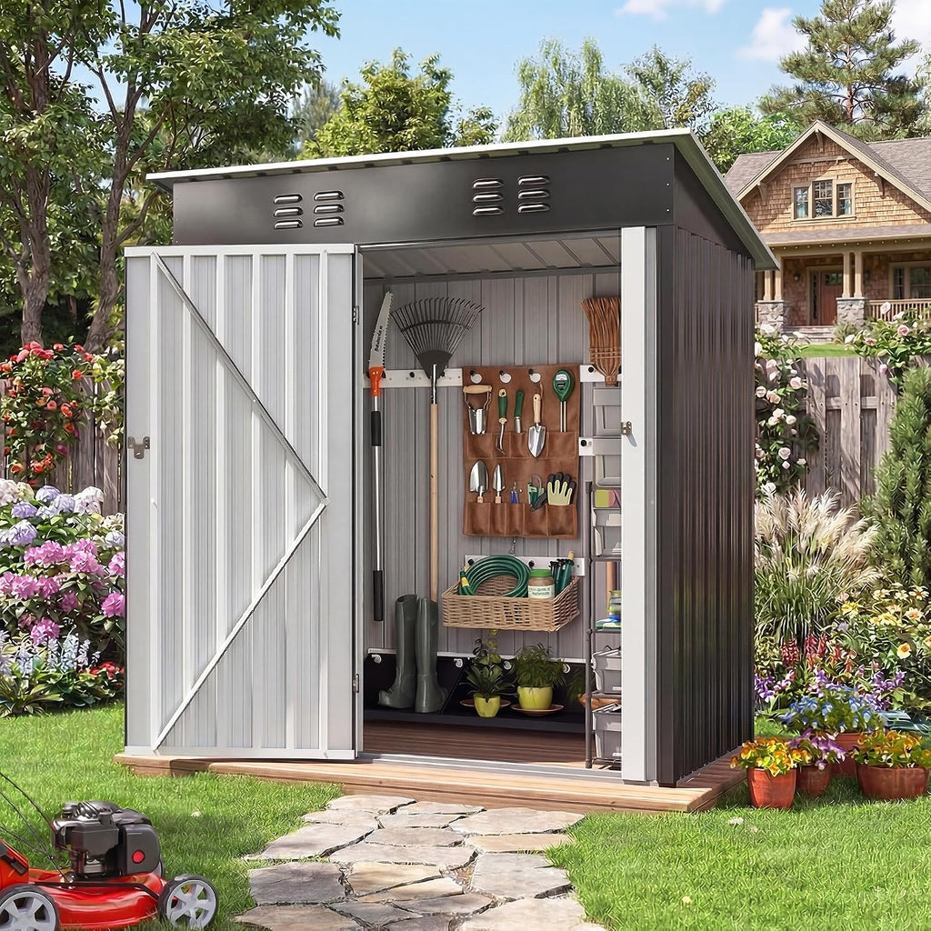 Polar Aurora Outdoor Storage Shed 5 x 3 FT, Metal Garden Shed with Updated Frame Structure, Tool Sheds for Backyard Garden Patio Lawn, Black