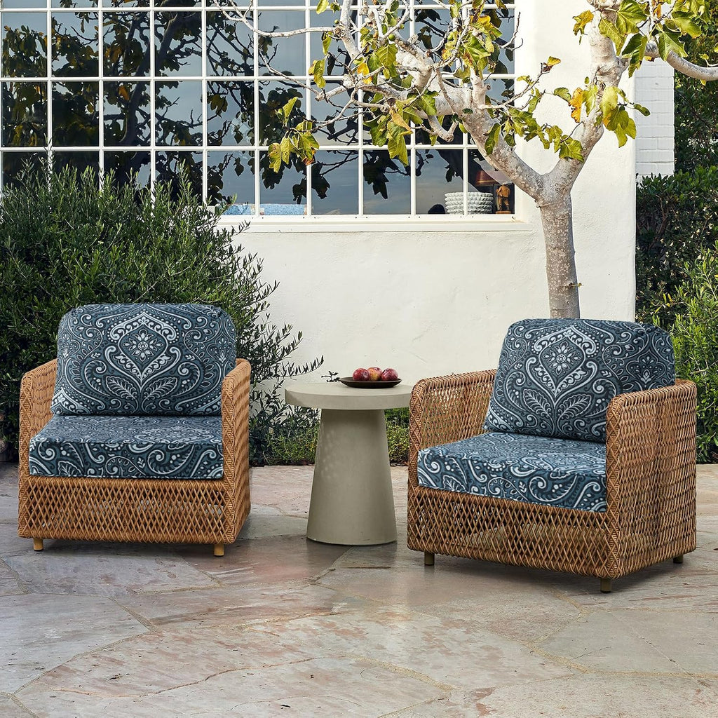 Outdoor Cushions for Patio Furniture Set of 2, 24'x24' Water Repellent Chair Cushions Removable Seat Bottom & Back Cushion Covers for Chair, Sofa, Couch, Damask Vine