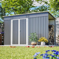 YOPTO 4x10 FT Outdoor Storage Shed with Floor,Metal Shed W/Log Store,Garden Tool Storage House W/Lockable Door & Sloped Roof,for Backyard,Patio,Lawn,Gray