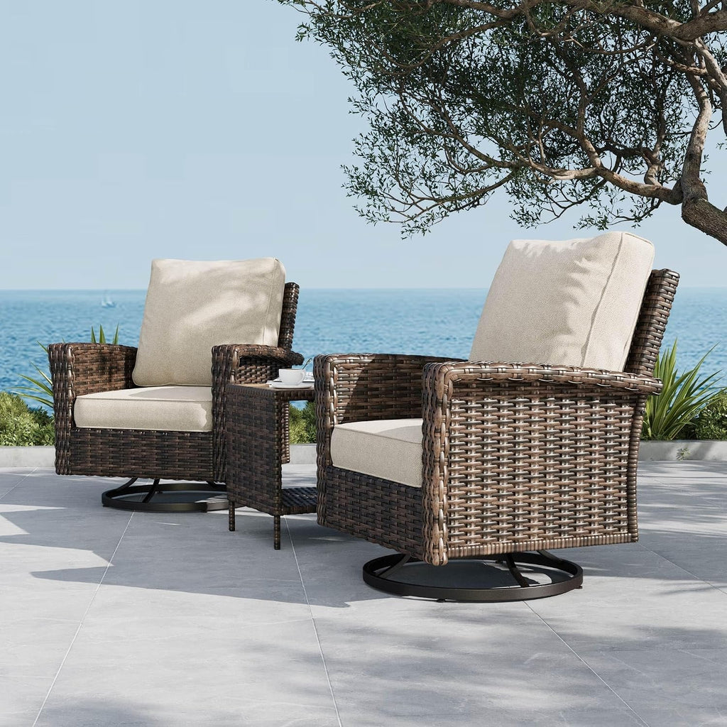 SUNSHINE VALLEY Patio Wicker Swivel Chairs Set of 2, Outdoor High Back Chairs with 5.5' Waterproof Cushions, Outdoor Furniture Set for Deck Porch and Yard, Beige