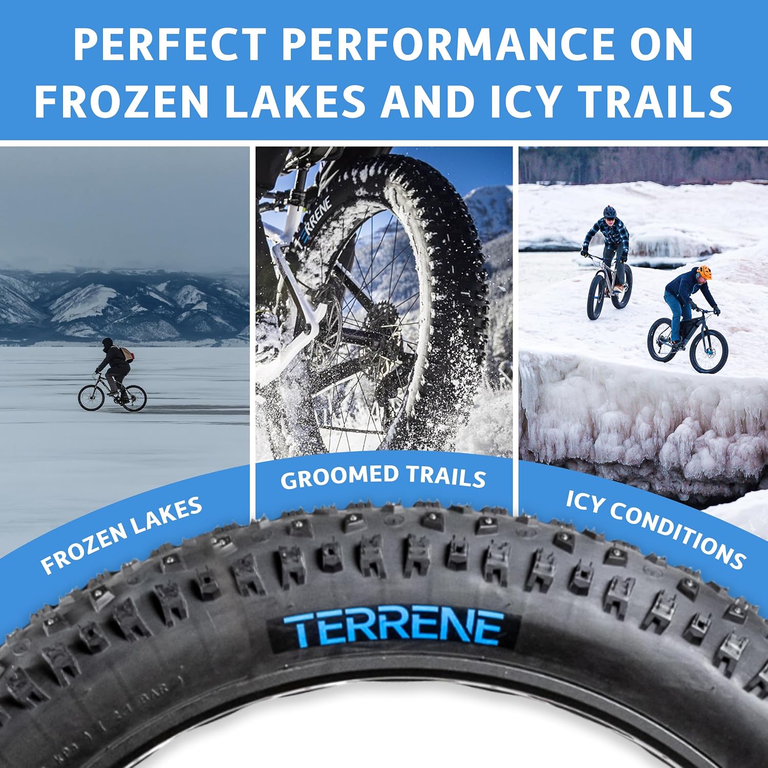 Fat Bike Tire by Terrene - Cake Eater Tubeless, Stud Capable, Fast Rolling Fat Tire - All Season Bike Accessories for Fat Tire and E-Bikes