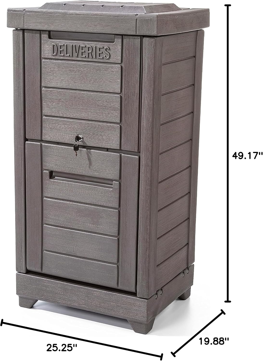 Step2 Lakewood Package Delivery Box, Weather Resistant, Large Outdoor Parcel Storage, Made of Durable Plastic, Easy Install, Lock & Key Access, Dark Cedar