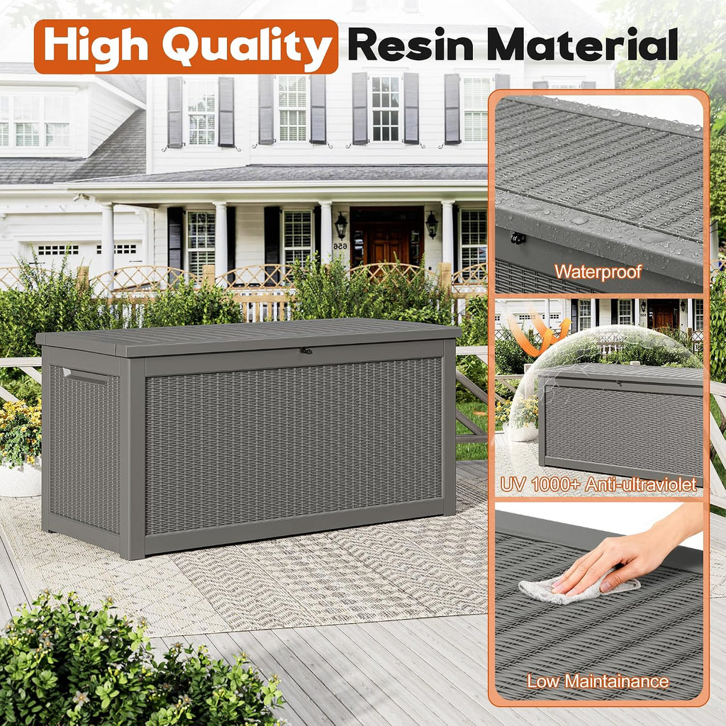Outdoor Storage Box, Resin Deck Boxes Indoor and outdoor, Waterproof Storage Box Lockable Lid Grey,260 Gallon