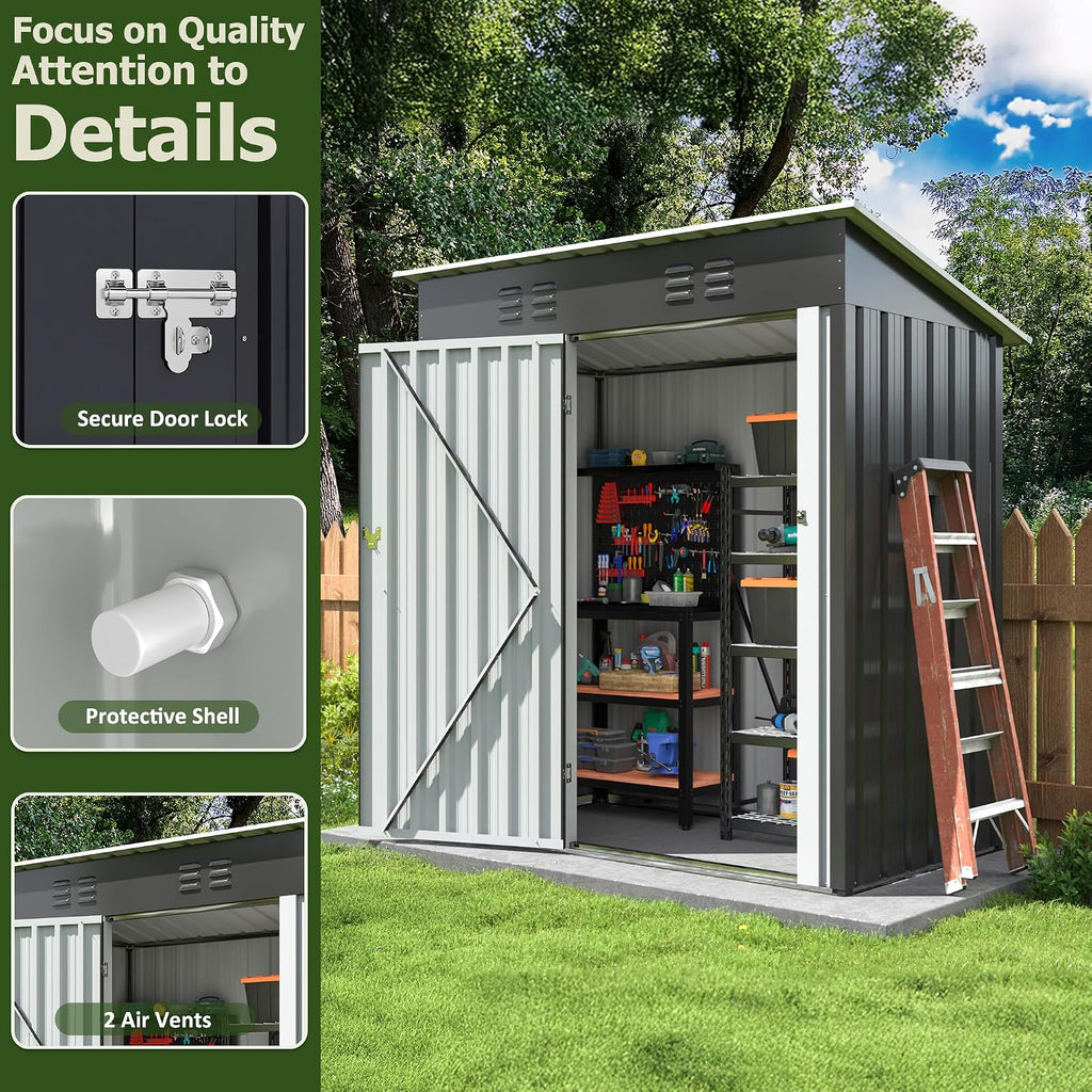Polar Aurora Outdoor Storage Shed 5 x 3 FT, Metal Garden Shed with Updated Frame Structure, Tool Sheds for Backyard Garden Patio Lawn, Black