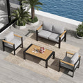 Aluminum Outdoor Patio Furniture Sets, 4 Piece Metal Patio Conversation Sets with Coffee Table with 5 Inch Cushion for Garden Backyard Deck
