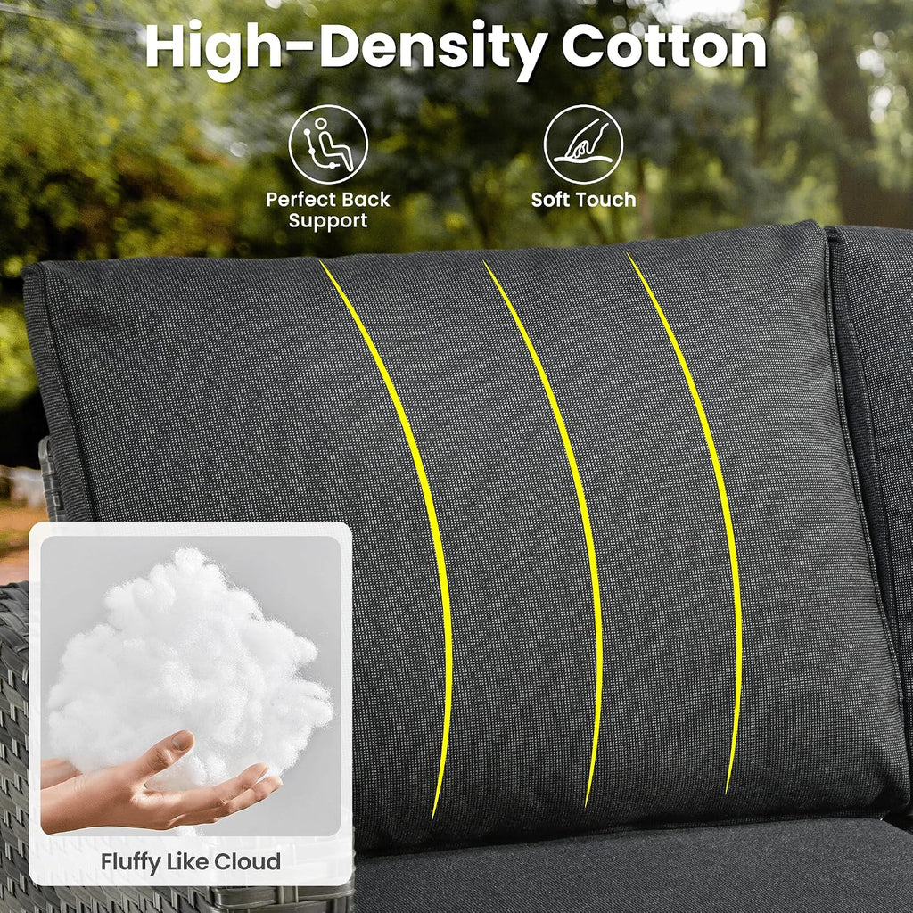 ovios Patio Sofa 3 Pieces Patio Furniture Set Outdoor Wicker Sofa Couch with Ottomans Thick Cushions, All Weather Rattan Conversation Set for Porch Backyard Deck, Black