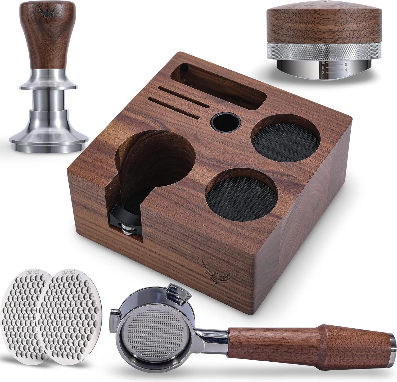 Breville Espresso Machine Accessories Set 54mm Walnut Naked Portafilter, Calibrated Tamper, Tamping Station, Distributor & Puck Screens Espresso Set for Barista Express, Pro, Touch, Bambino