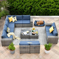 ovios 12 Pieces Patio Furniture Set, Outdoor Wicker Sectional Sofa with Coffee Table Comfy Cushions, Modern Modular Deep Seat Couch Rattan Conversation Set, Denim Blue