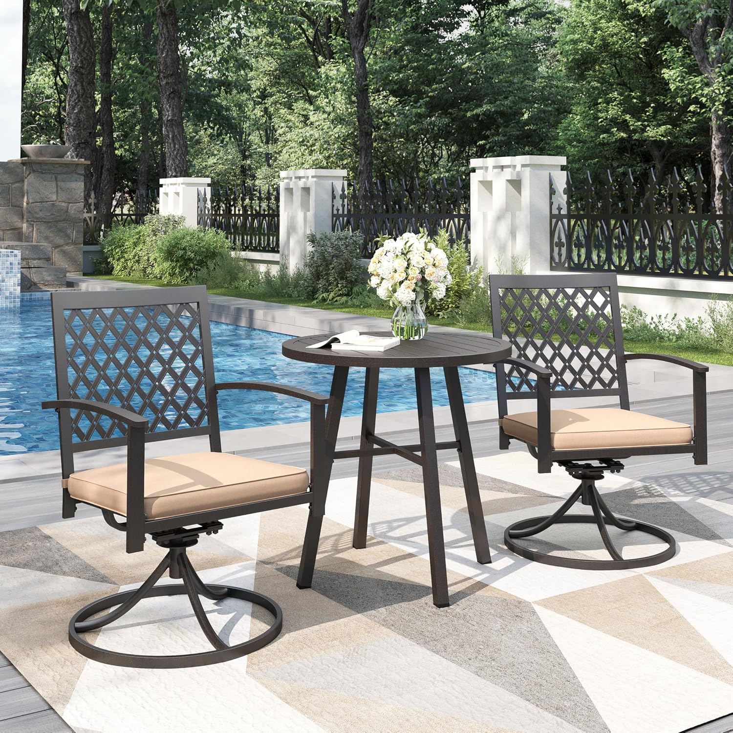 PHI VIALLA Patio Outdoor Swivel Dining Chairs Outdoor Furniture Chairs Set of 4 with Cushion Suports 300lbs for Lawn Garden Backyard Weather Resistant-Black Frame