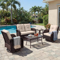 UPHA 5 Pieces Patio Furniture Sets, Wicker Outdoor Loveseat Sofa Set with Swivel Chairs, Patio Conversation Set for Deck Backyard Garden, Brown Rattan, Beige Cushion