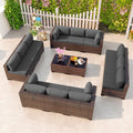 Kullavik 14 Pieces Outdoor Patio Furniture Set,Sectional Rattan Sofa Set Brown PE Rattan Wicker Patio Conversation Set with Tempered Glass Coffee Tables and Washable Cushions Covers,Grey