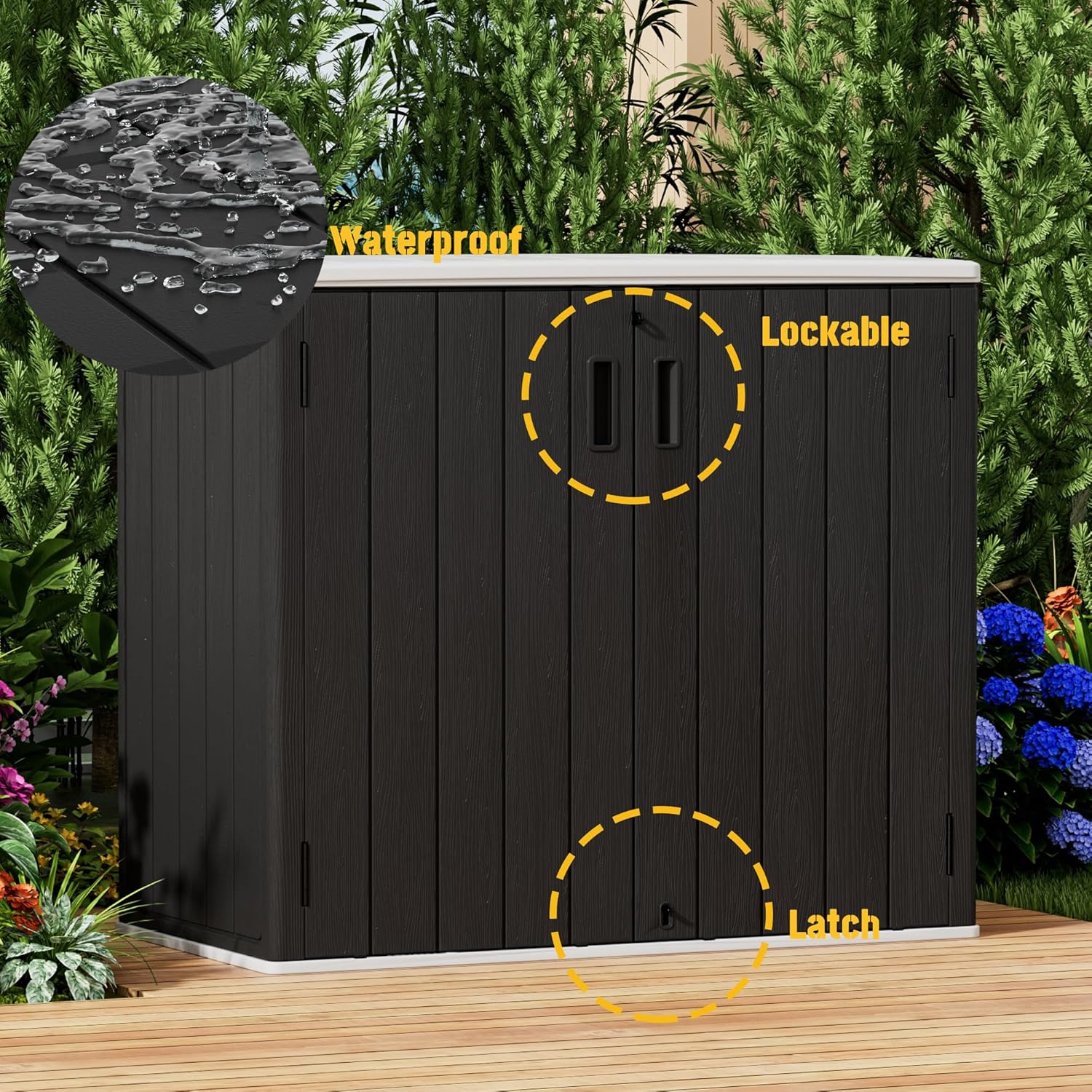 Mrosaa Large Outdoor Storage Box,Resin Sheds&Outdoor Storage Waterproof/Lockable,Outdoor Storage Cabinets for Balcony,Garage,Backyard (37Cu.ft-Black White)