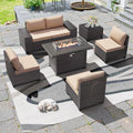 7 PCS Outdoor Patio Furniture Set,Outdoor Sectional Furniture with 43' 55000 BTU Gas Propane Fire Pit Table,All Weather PE Rattan Wicker Patio Conversation Set,Sand